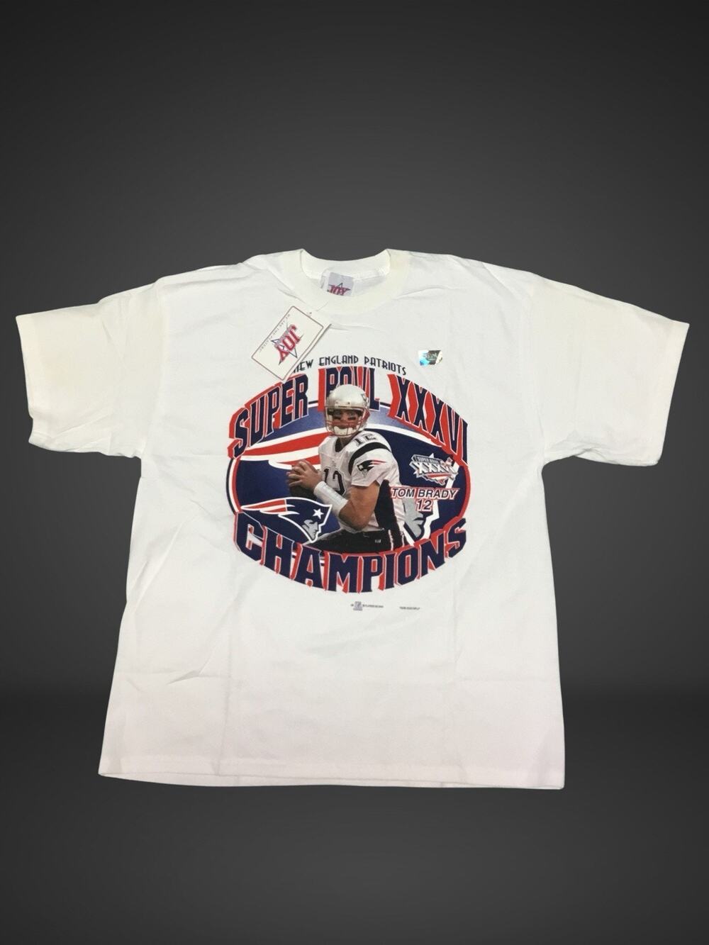 TOM BRADY 2002 New England Patriots Super Bowl XXXVI Champions XL Tee New W/Tag